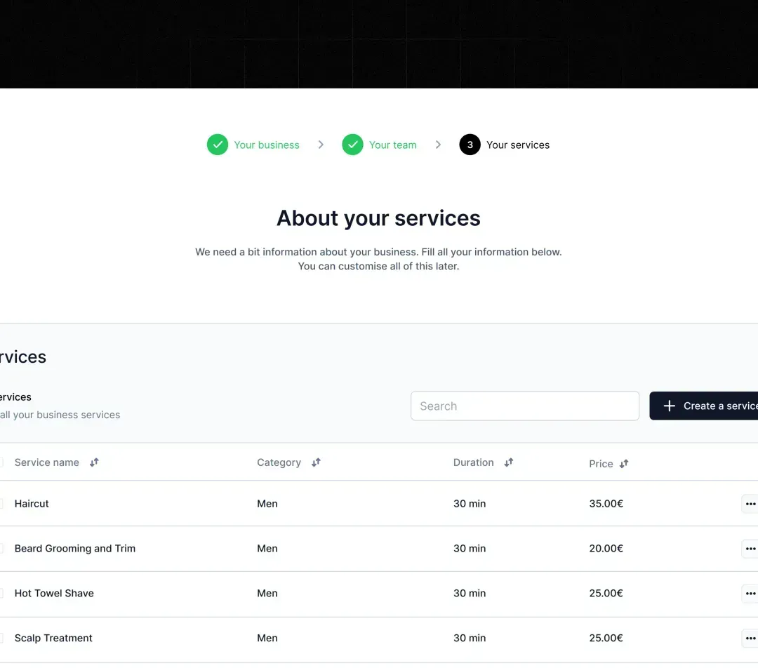 Calendora onboarding services step